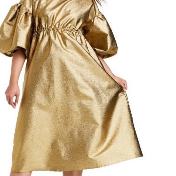 🔖 KIKA VARGAS x Target Women's Puff Sleeve Scallop Back Midi Dress - Gold - Picture 7 of 15